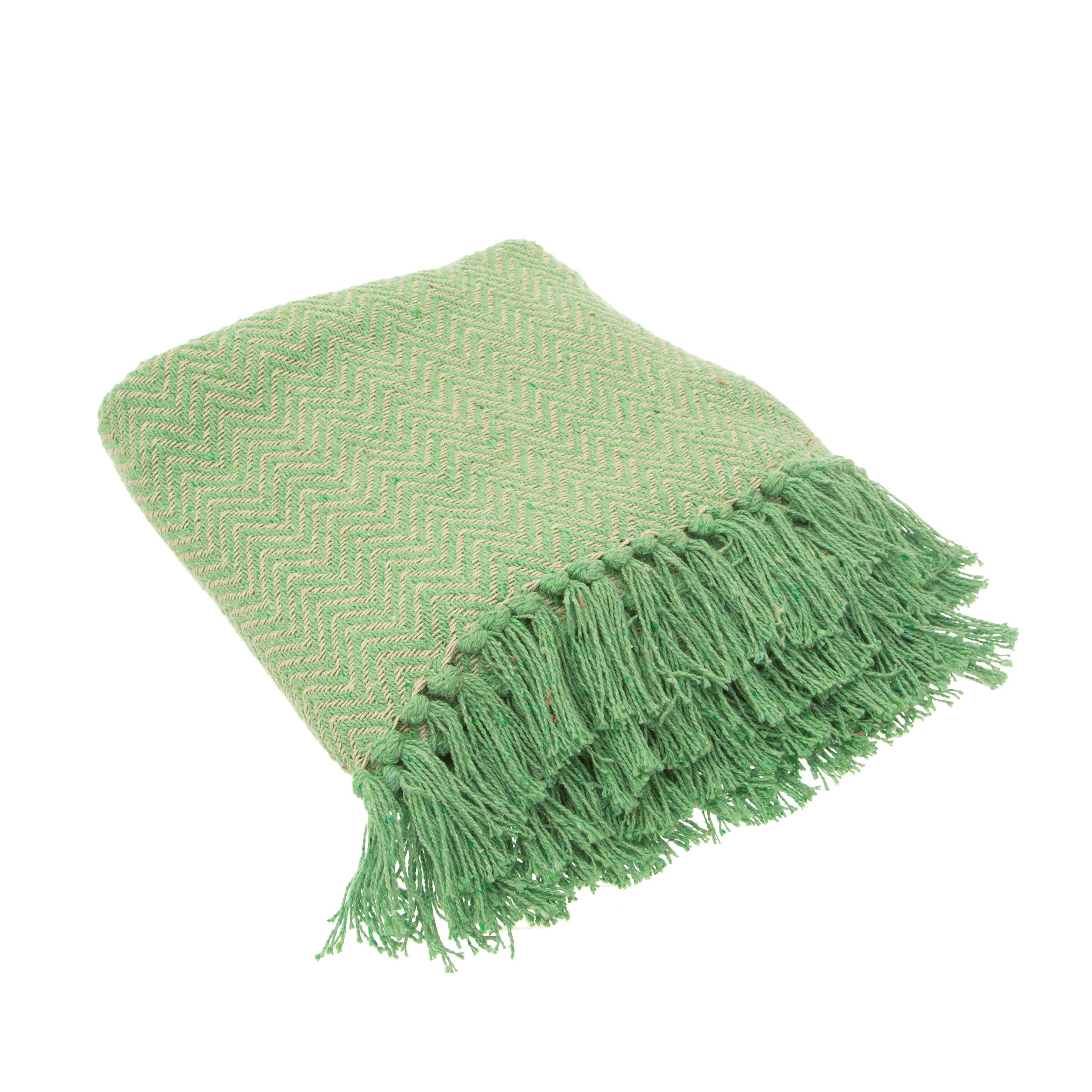 Green Cotton Herringbone Patterned Throw