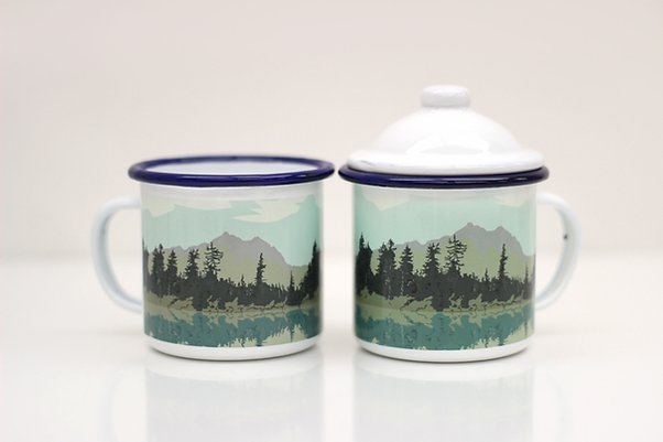 Rolfe & Wills Lake and Forest Enamel Mug with Lid