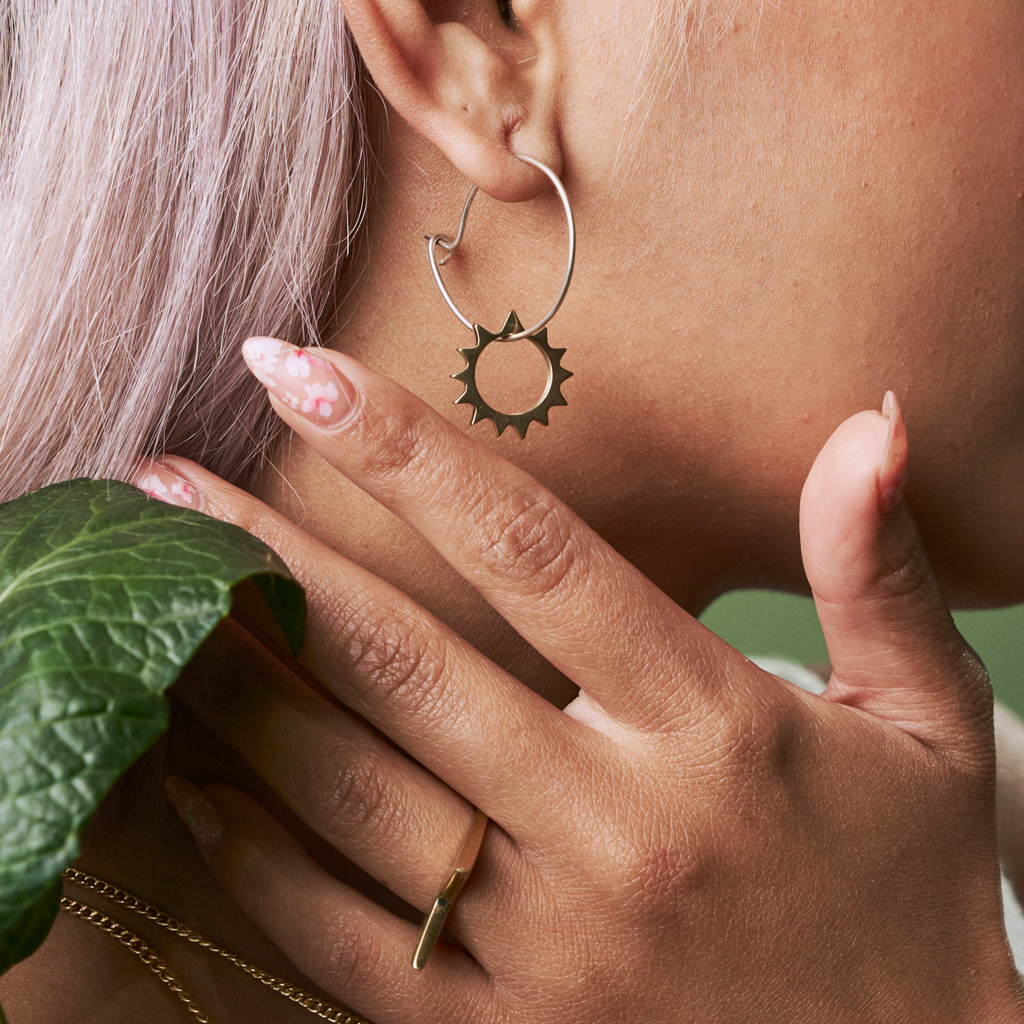 Solar Small Charm Hoop Earrings