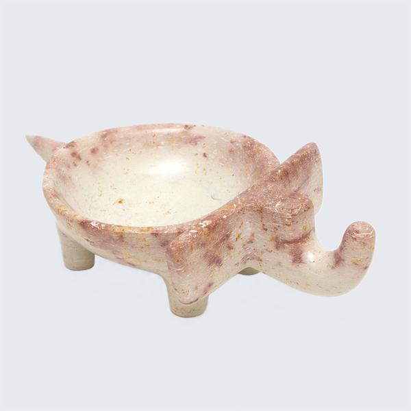 Kenyan Soapstone Elephant Dish 'Marbled Pink&#x27