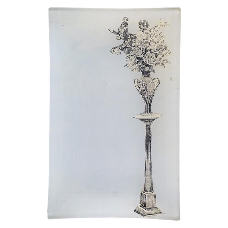JOHN DERIAN Handmade Decoupage 5 x 8 Inch Rectangular Glass Tray - Front Hall Flowers