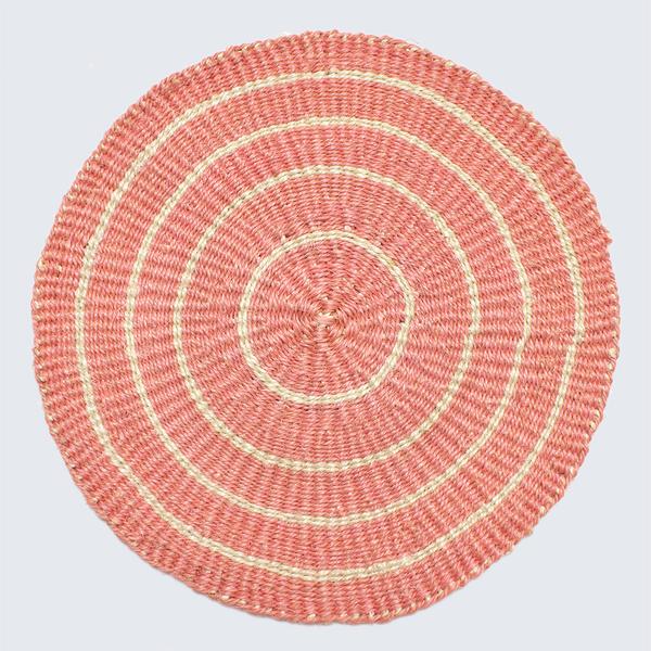 Handwoven Sisal Circle Table Mat Placemat Pink And Natural