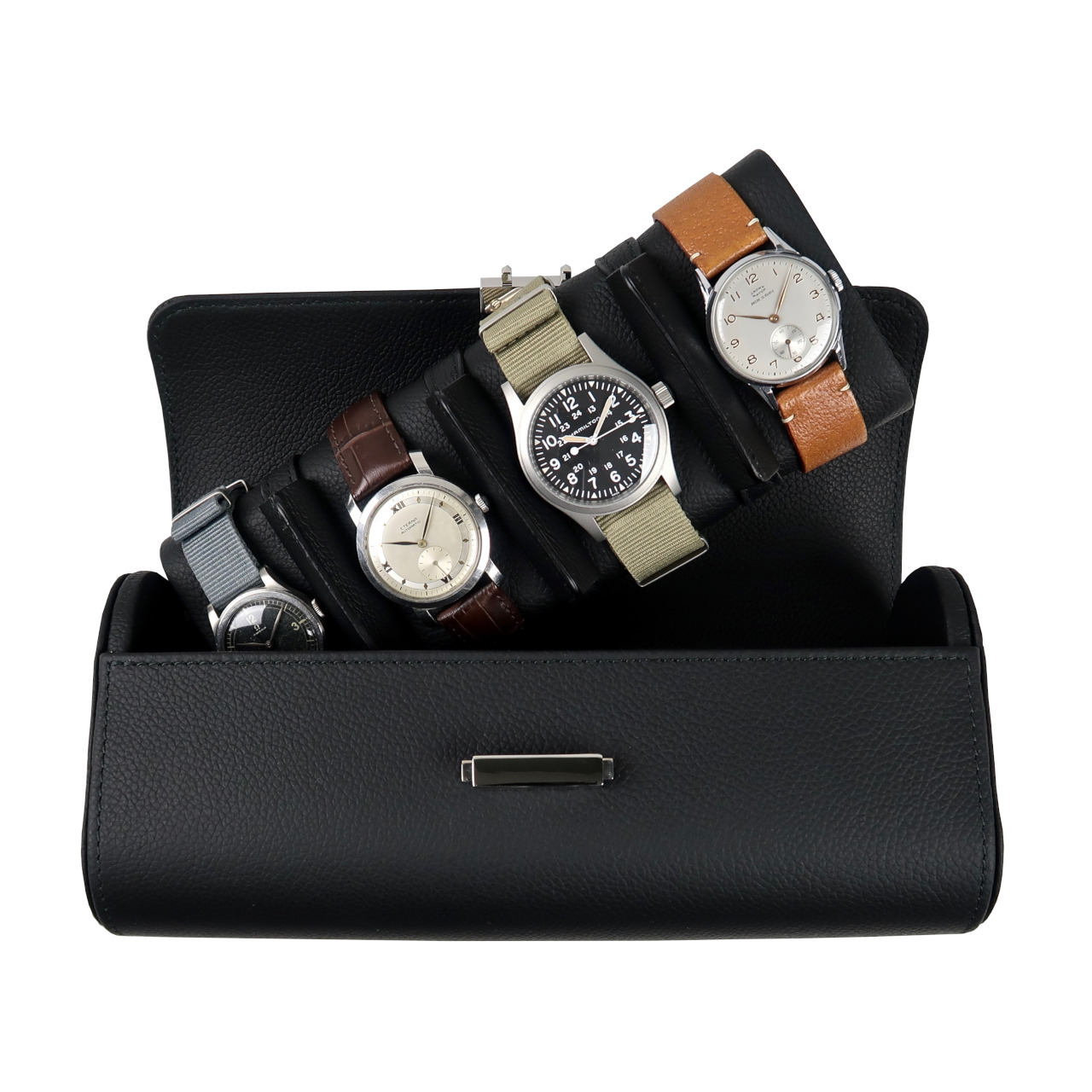 Scatola del Tempo Black Pochette Leather Travel Case for 4 Watches