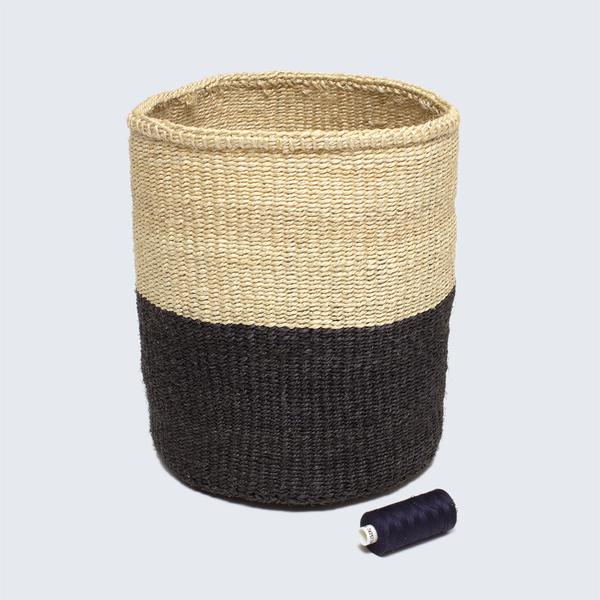 Kenyan Medium Woven Basket Black And Natural