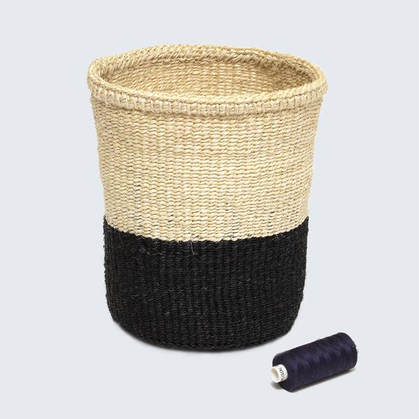 Kenyan Small Woven Basket Black And Natural