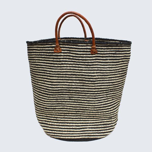 Kenyan Woven Extra Large Basket With Handles Monochrome