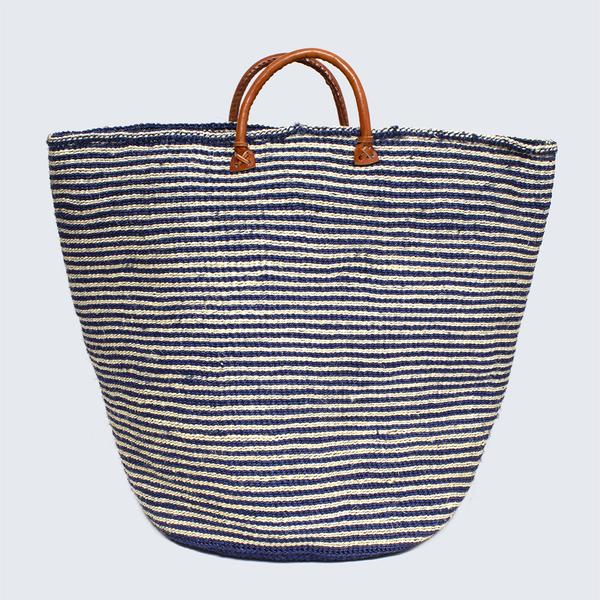 Kenyan Woven Extra Large Basket With Handles Blue