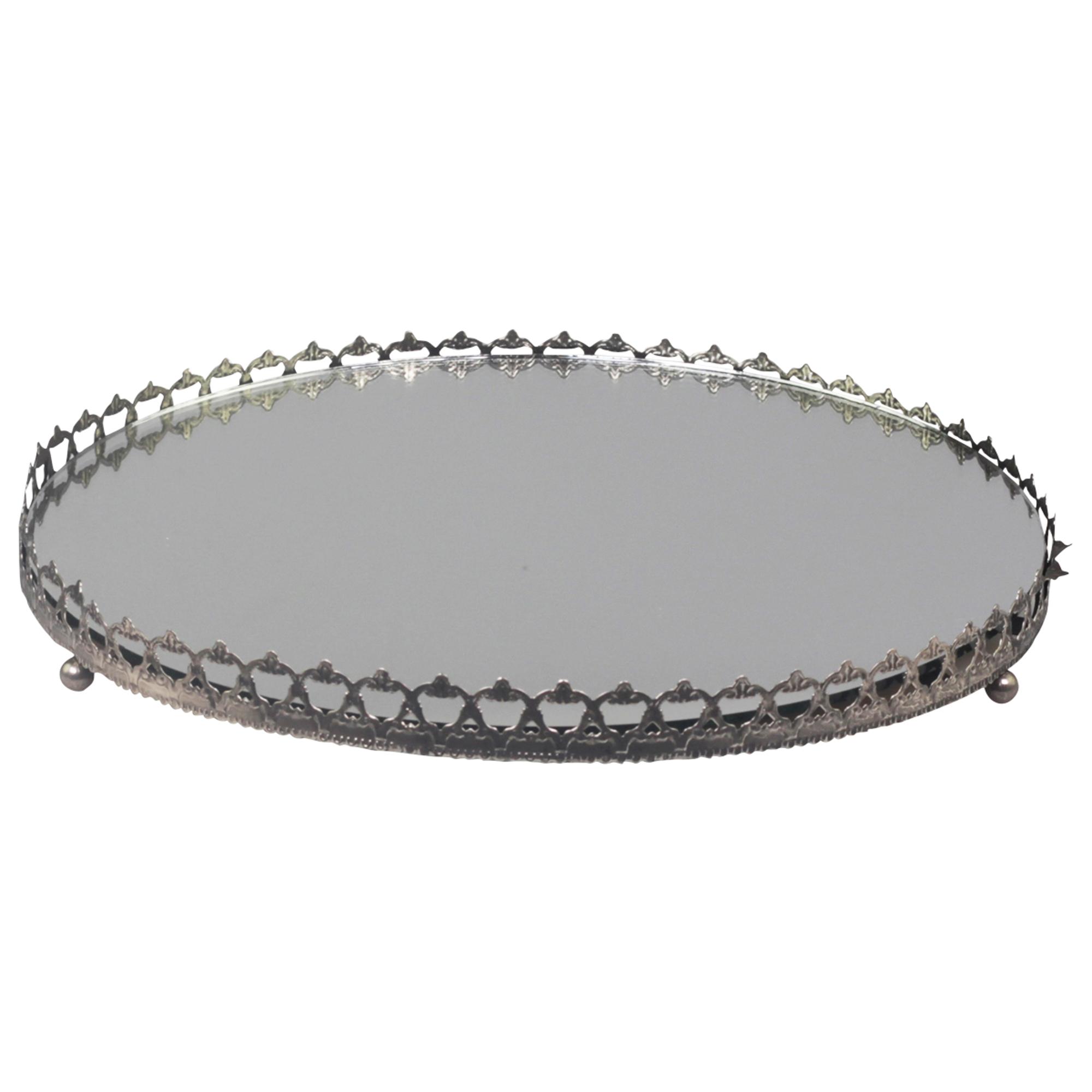 Chic Antique Mirror Dish with Lace Border