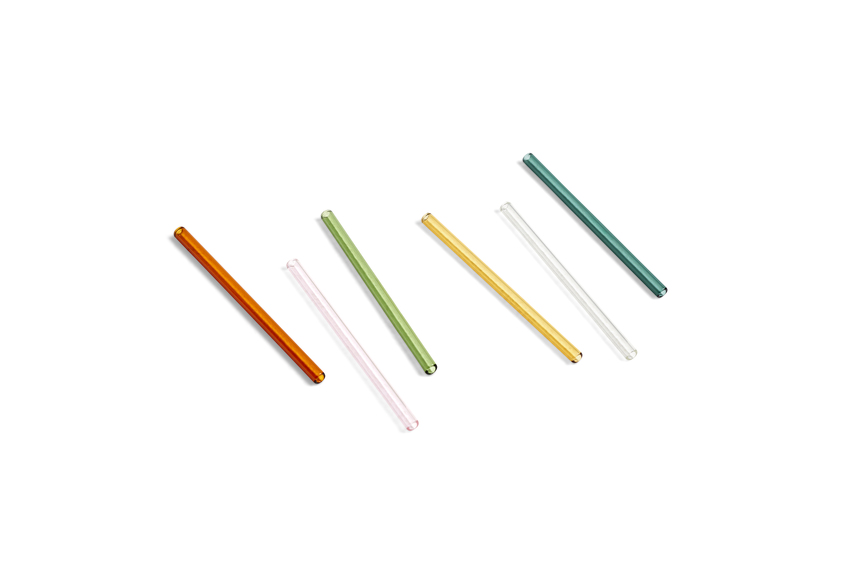 HAY Set of 6 Multicoloured Reusable Glass Sip Cocktail Straws