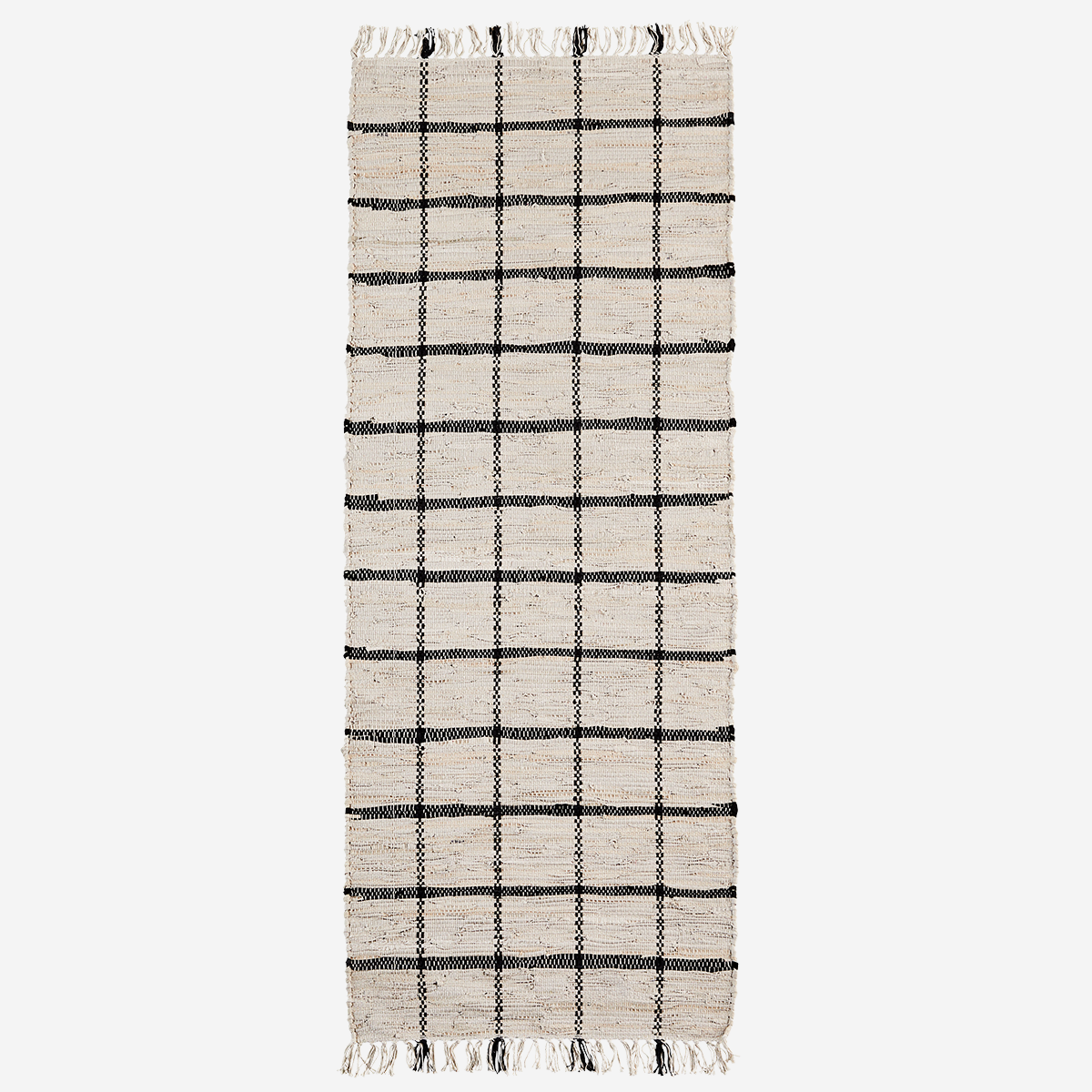 Natural Beige and Black Check Leather Rug