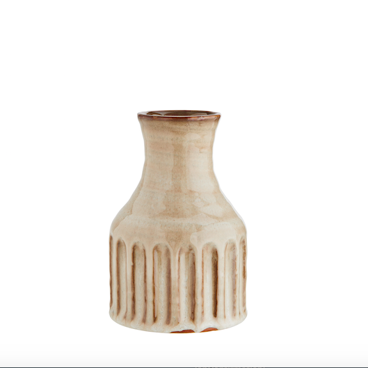 Madam Stoltz Beige Stoneware Striped Vase
