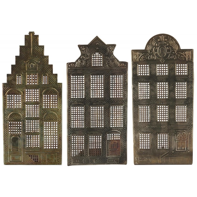 Ib Laursen Set of 3 Metal Sheet Houses Candle Holder