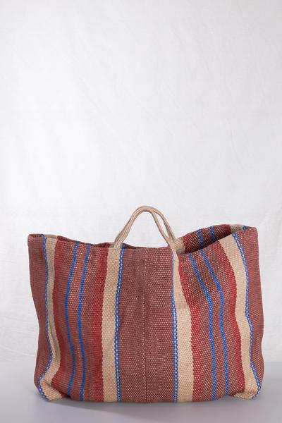 Large Jute Poresh Hold All Red Brown Blue Stripe