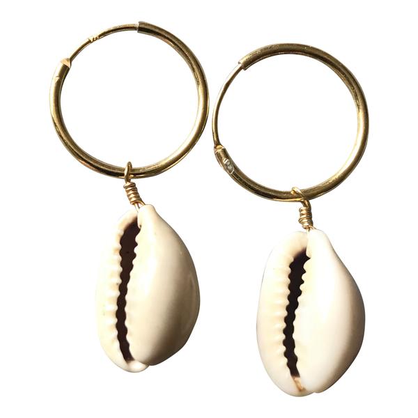 silver jewellery Cowrie Shell Small Hoop Earrings Gold Plated