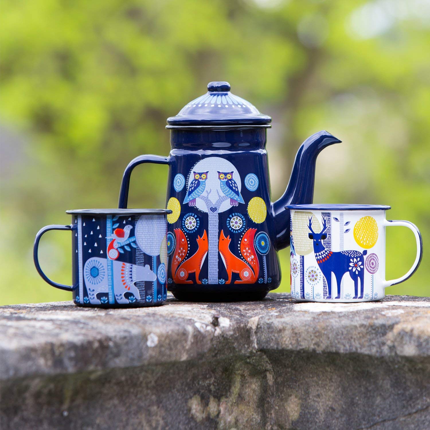 wild and wolf enamel teapot