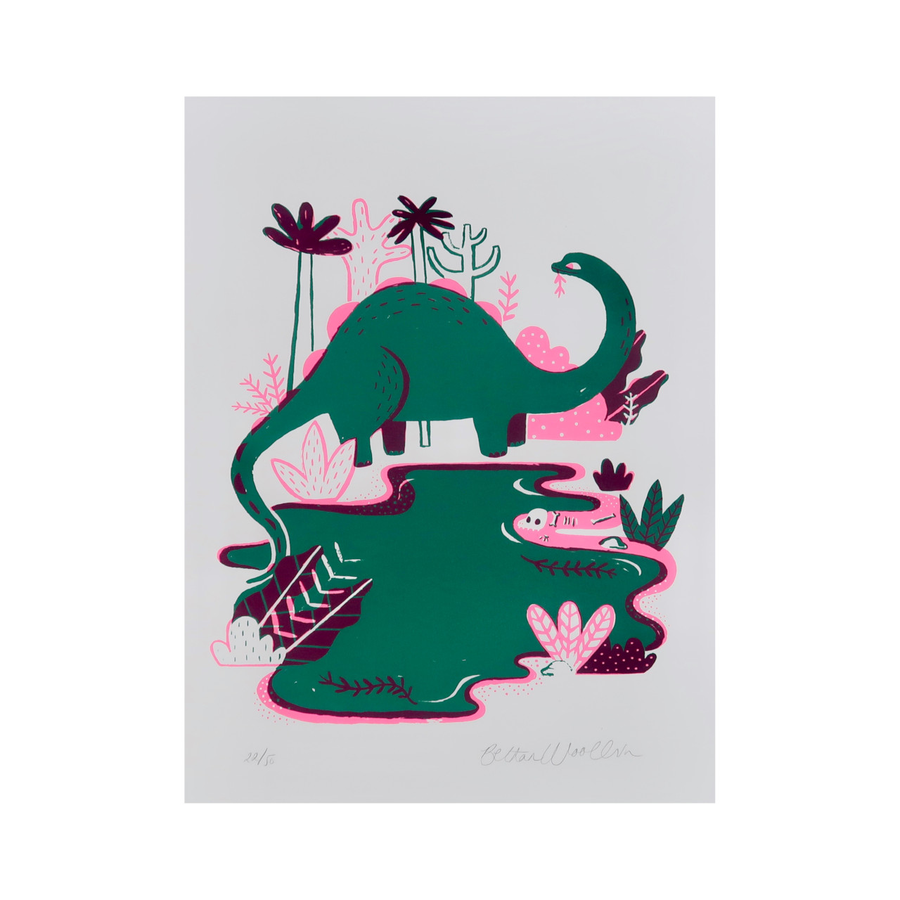 BETHAN WOOLLVIN Dinosaur Screen Print in Hot Pink and Green