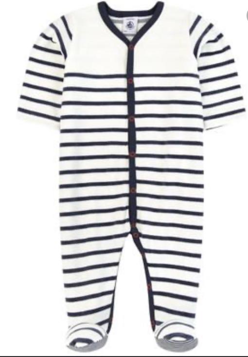 Breton Stripe Velour Sleepsuit