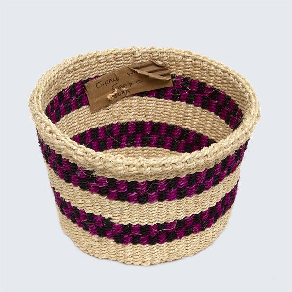 Kenyan Sisal Basket Grace Pink Black Double Bands