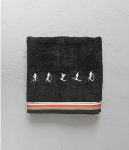 Sylvie Thiriez Mountain-Grey Shower Towel With Embroidered Skiers 