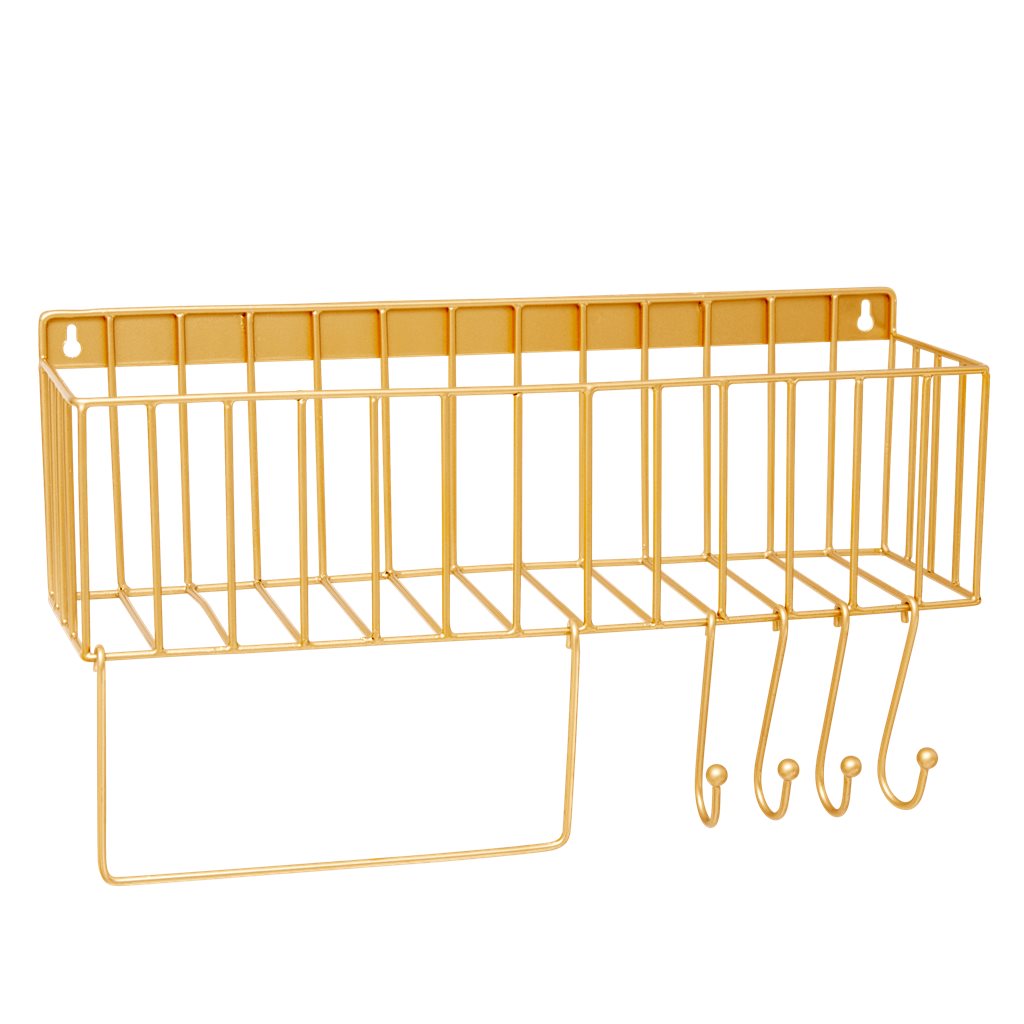 Rice by Rice Gold Metal Shelf with Hooks