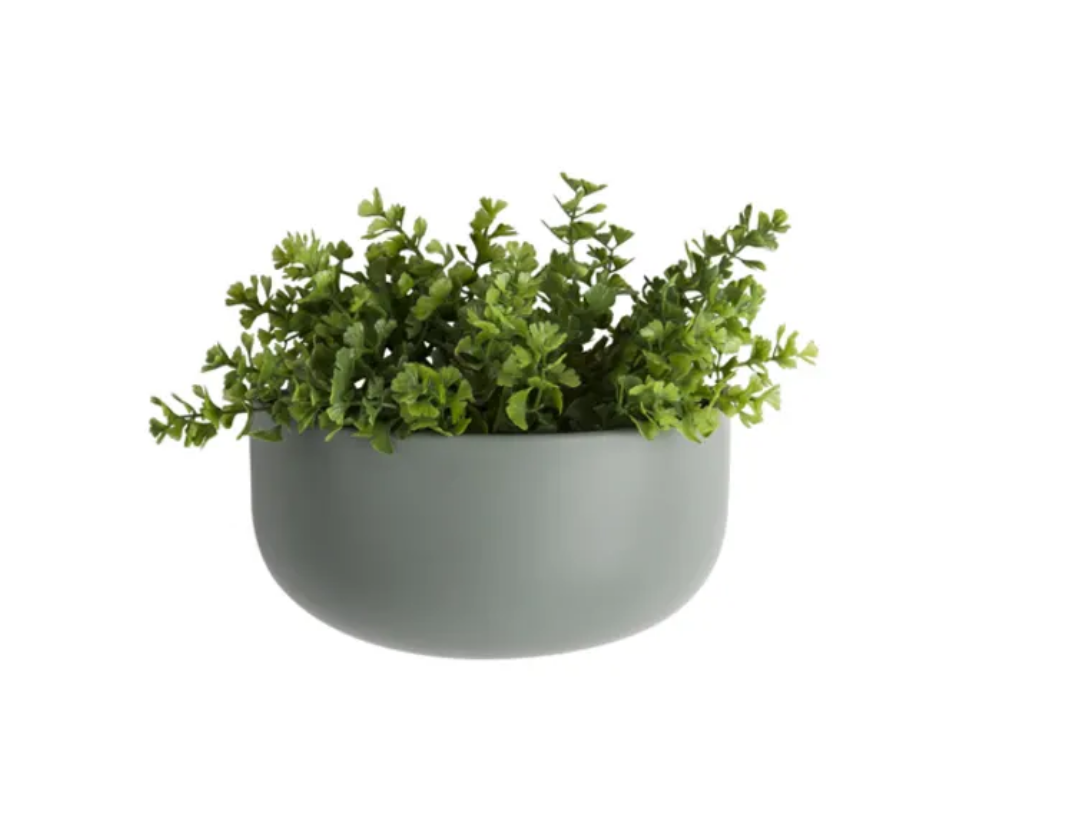 Present Time Wide Oval Ceramic Wall Planter Green