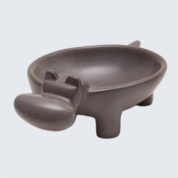 Kenyan Soapstone Hippo Dish 'Smokey Grey&#x27