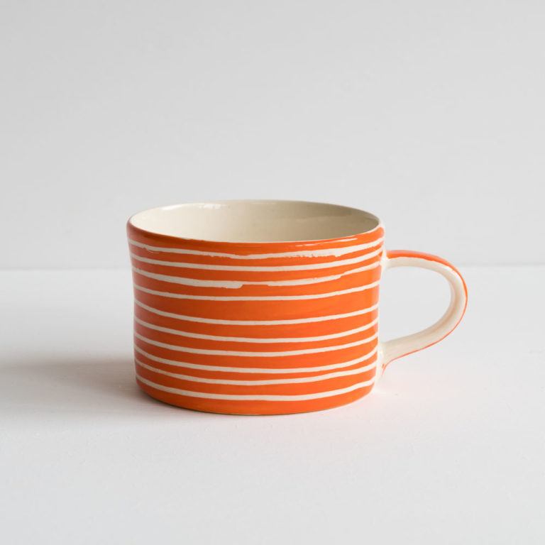 Musango Handmade Tangerine Sgraffito Wide Mug