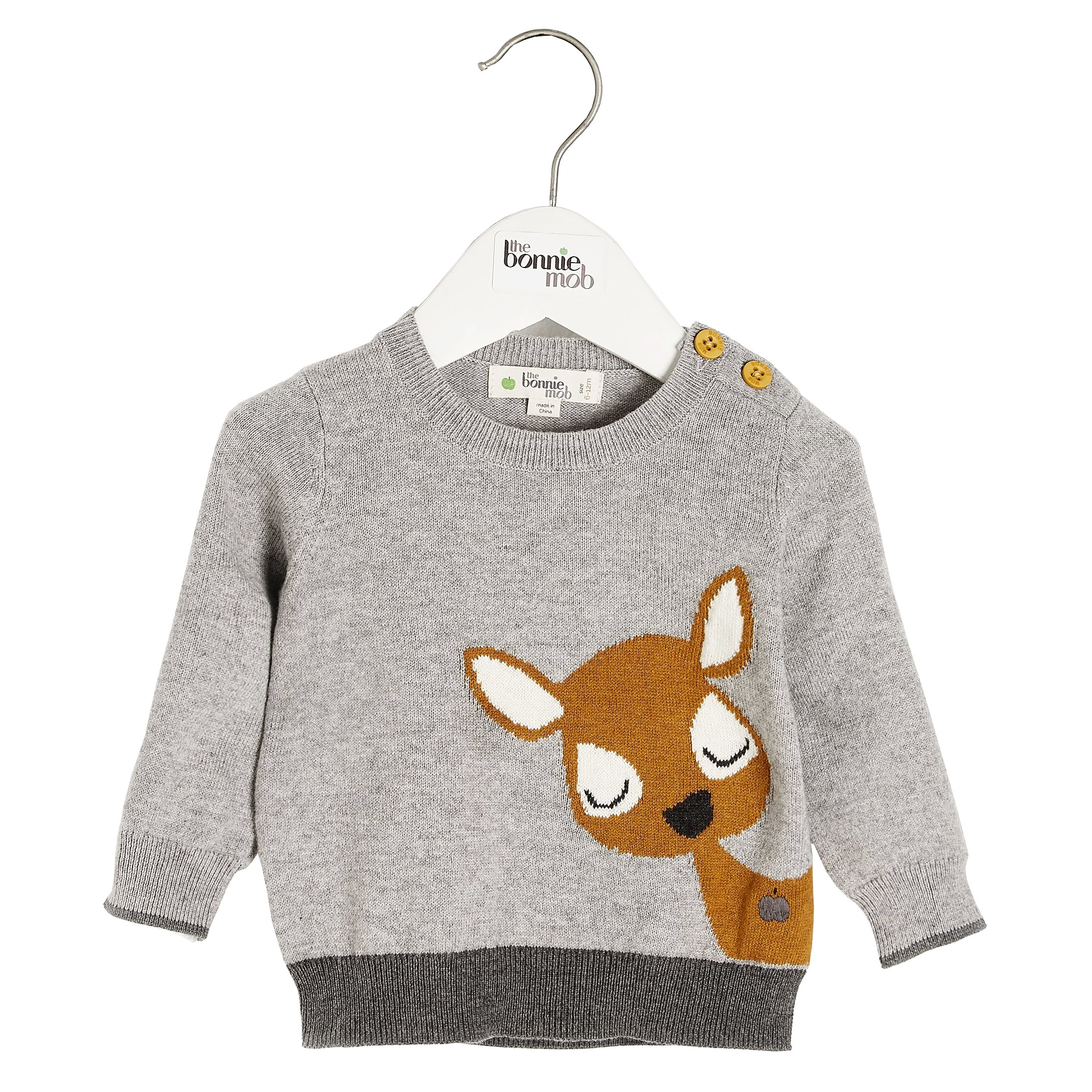The Bonnie Mob Grey Deer Intarsia Sweater