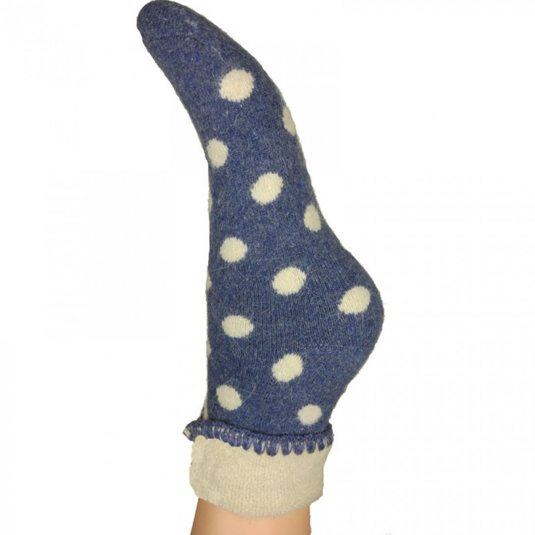 Joya  Blue and Cream Polka Dot Ladies Cuff Socks