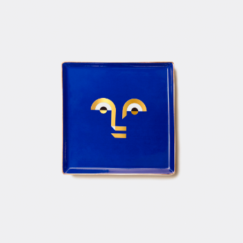 Octaevo  Contemporary Apollo Blue Porcelain Tray With Gold