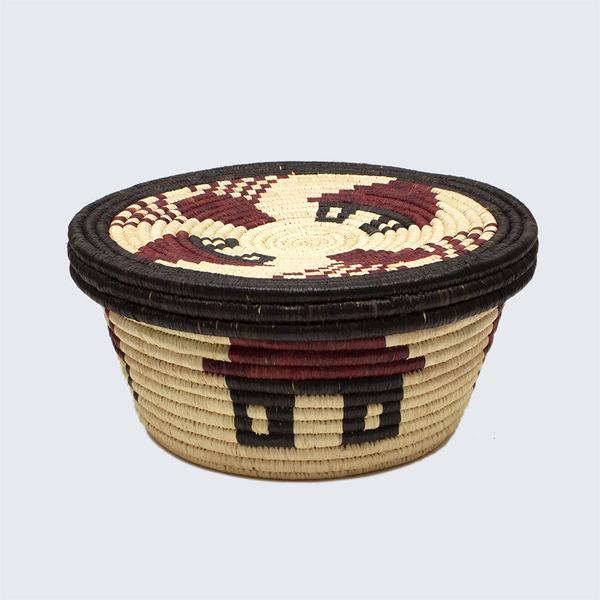 Uganda Craft Collection Basket No 1 Deep Rust Houses