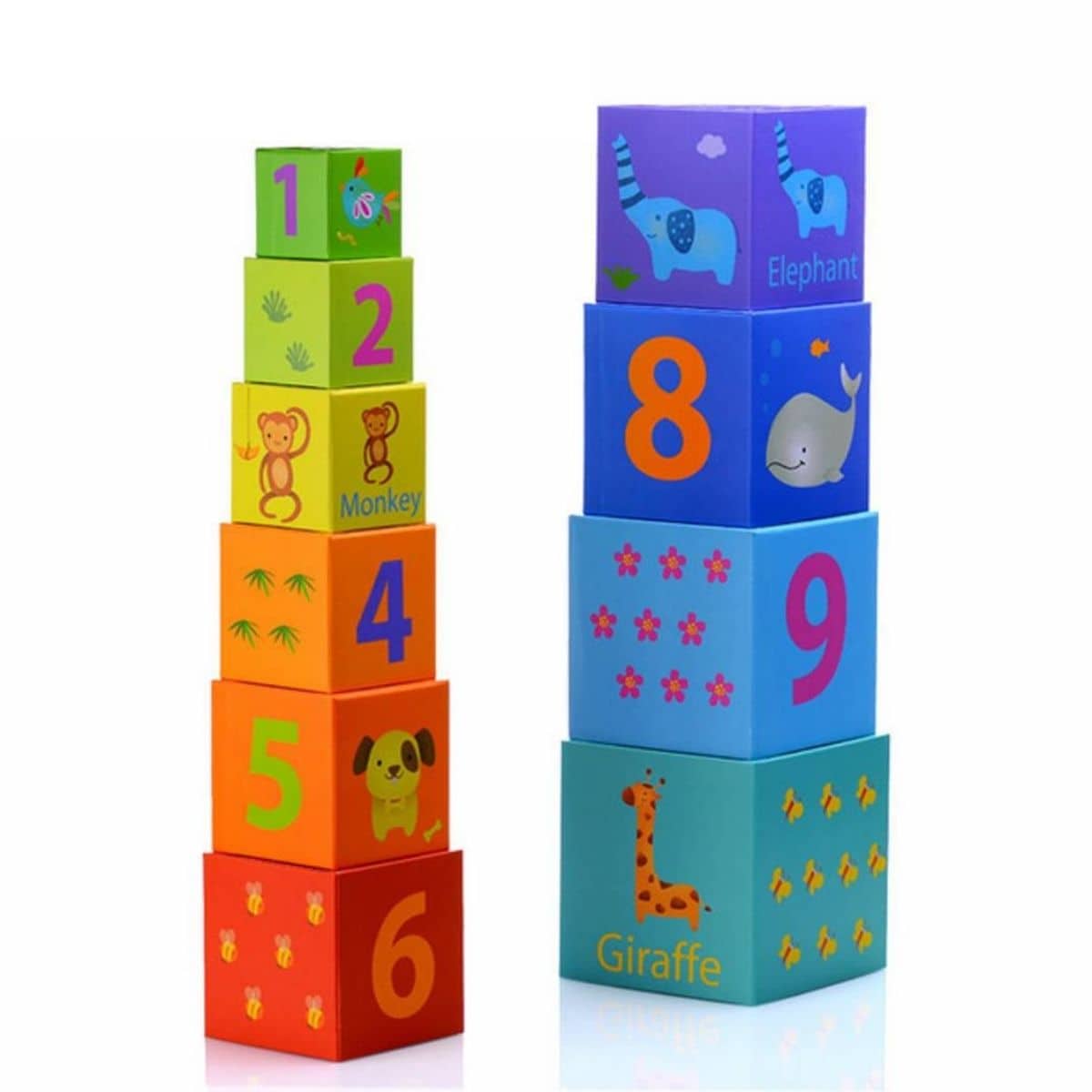 Classic World Animals and Numbers Stackable Cubes Toy