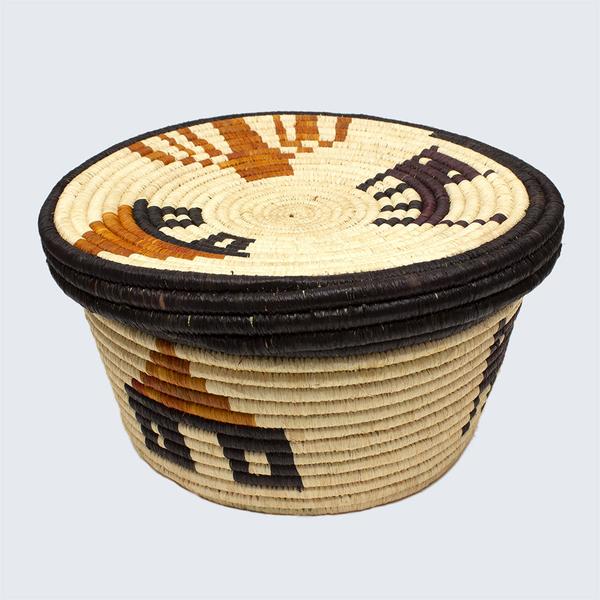 Uganda Craft Collection Lidded Pot Houses Cats And Trees