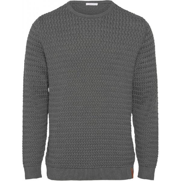 Knowledge Cotton Apparel  Grey Field O Neck Structured Knit