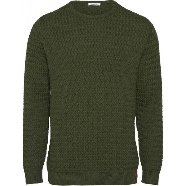 Knowledge Cotton Apparel  Field O Neck Structured Knit Forrest Green