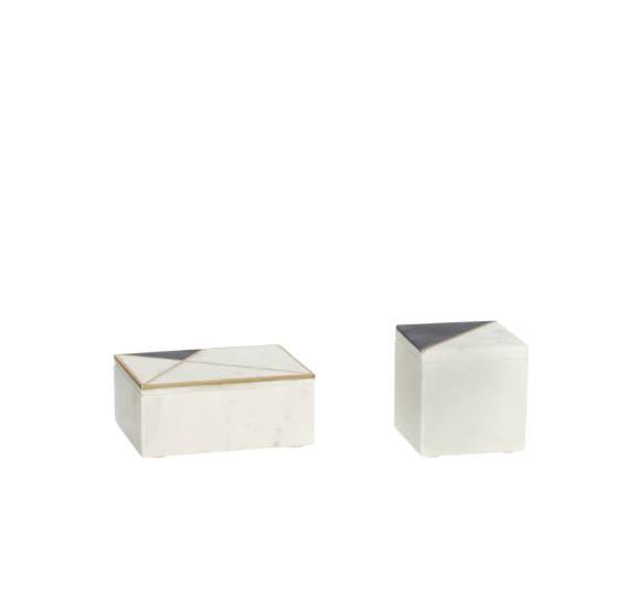 Hubsch Marble and Brass Boxes Set of 2