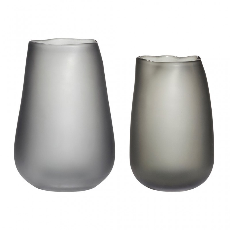Hubsch Set 2 Vases Glass Grey and Black