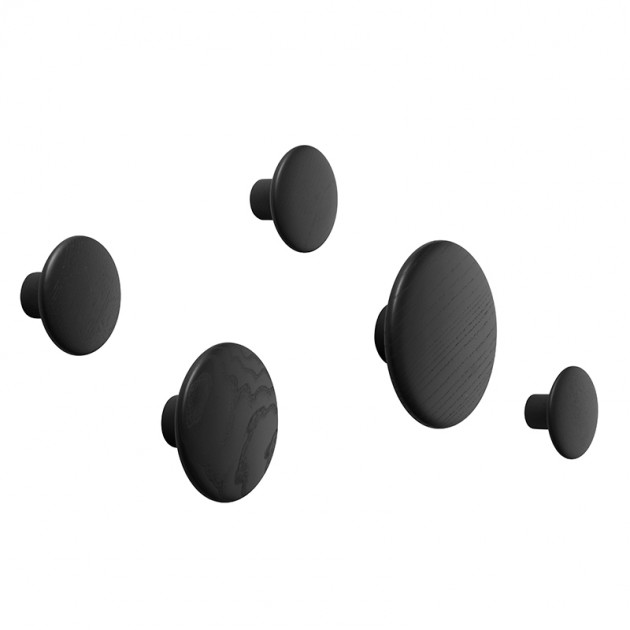 Muuto Set of 5 Black Wooden Dots Wall Coat Rack
