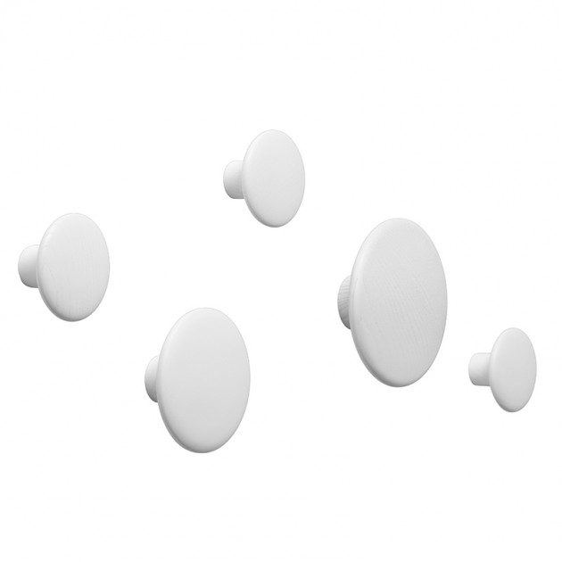 Muuto Set of 5 White Wooden Dots Wall Coat Rack