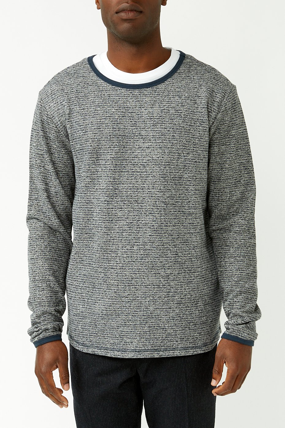 Knowledge Cotton Apparel  Grey Stripe Walnut Hemp Sweater