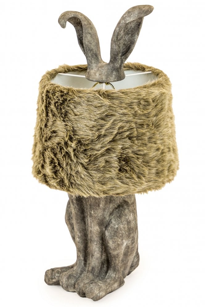 The Home Collection Antique Grey Rabbit Ears Lamp With Faux Fur Shade