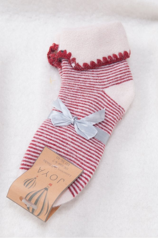 Joya Red Cream Stripey Bed Socks