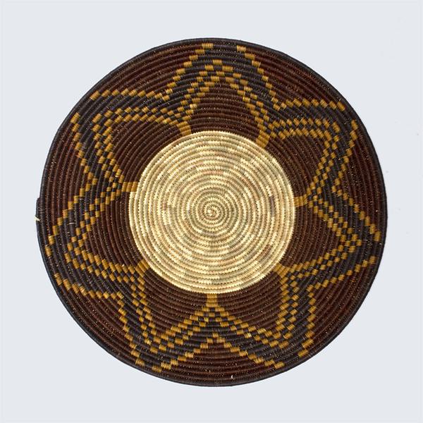 Uganda Craft Collection Basket Plate 41 Brown Flower