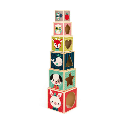 Janod Set of 6 Baby Forest  Pyramid Cubes  Toy