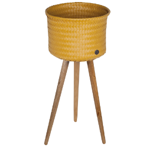 Handed By  Tall Handwoven Basket Planter With Wooden Feet