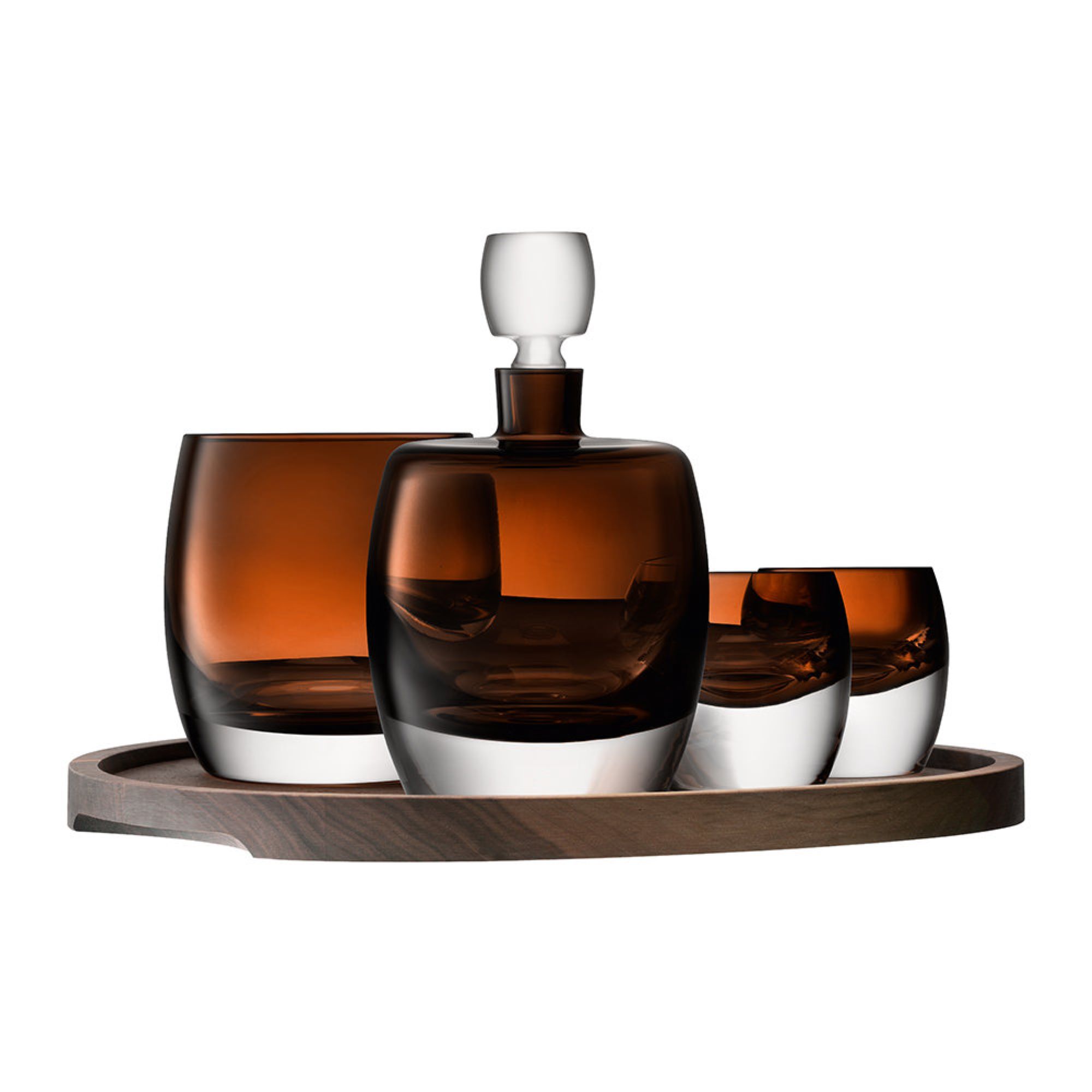 LSA International Peat Brown Whisky Club Connoisseur Set & Walnut Tray 