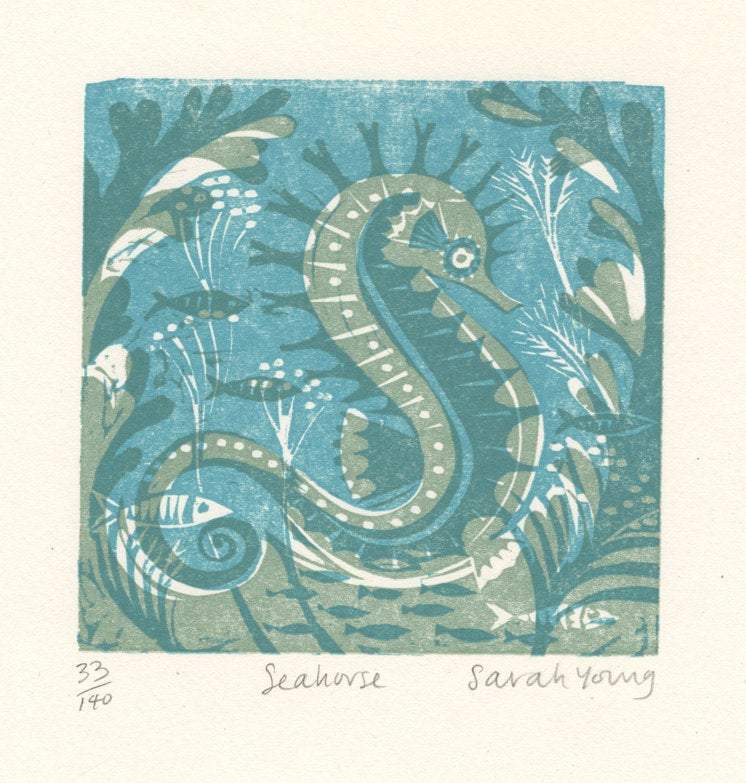 Sarah Young Seahorse Woodcut Print