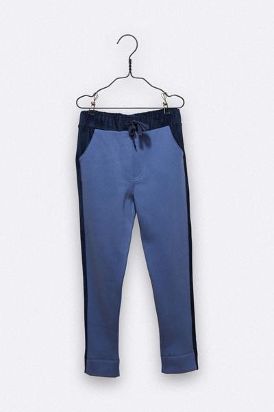 LOVE kidswear Luca Trousers In Blue And Navy Velvet Organic Cotton Jersey With The Ok Embroidery