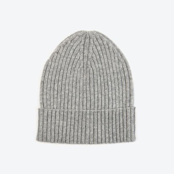 Miss Pompom Grey Wool Ribbed Beanie