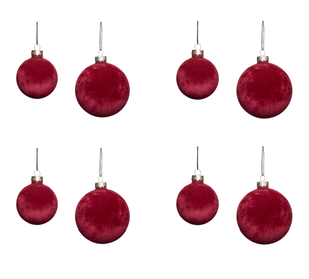 Hubsch Christmas ball baubles red, velour, s/8